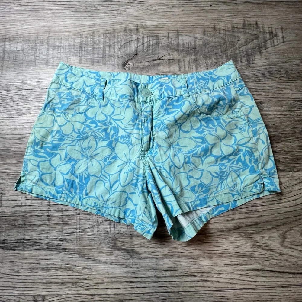Justice Shorts Girls 16 Regular Blue Floral Tropical Cotton Stretch Casual W10